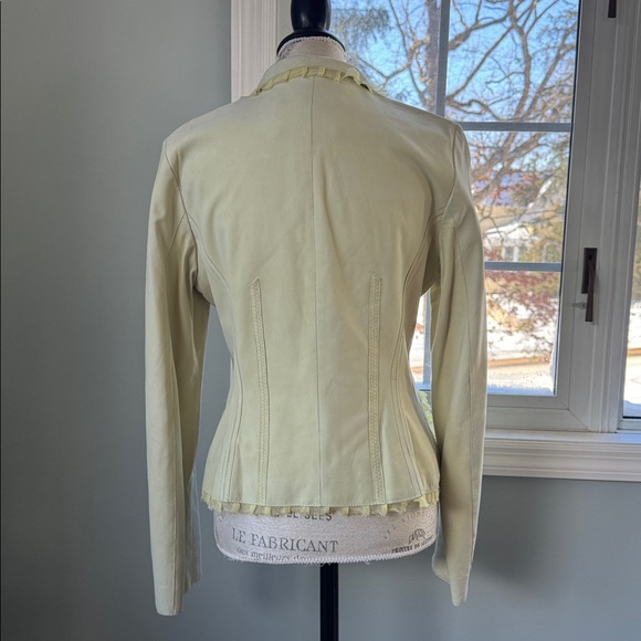 Visconf Italian leather moto jacket silk trim soft sage green EUC size M - Picture 6 of 16